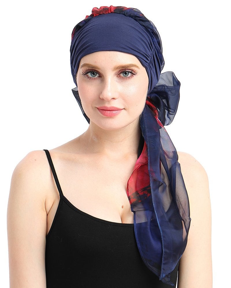 FocusCare Chemo Scarf Easy Tie Lined Turban Hat for Cancer Women Patients Winter Red - Image 1